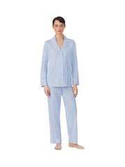 Lauren Ralph Lauren Blue Jersey Long Sleeve Notch Collar Pyjamas Set - Image 1 of 3