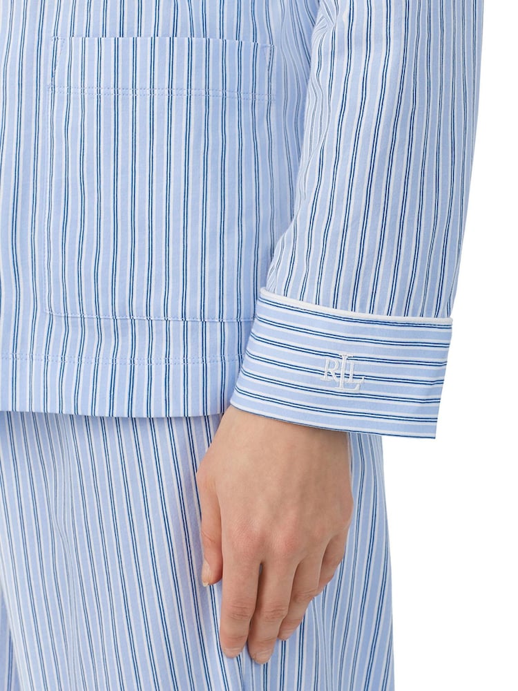 Lauren Ralph Lauren Blue Jersey Long Sleeve Notch Collar Pyjamas Set - Image 3 of 3