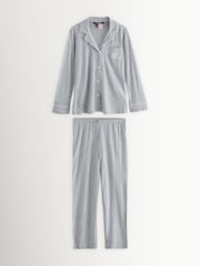 Lauren Ralph Lauren Grey Cotton Modal Long Sleeve Notch Collar Pyjamas Set - Image 1 of 3