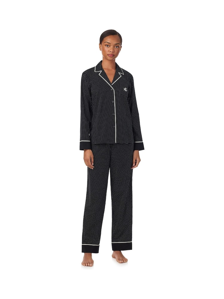 Lauren Ralph Lauren Black Cotton Lawn Long Sleeve Notch Collar Pajamas Set - Image 1 of 3