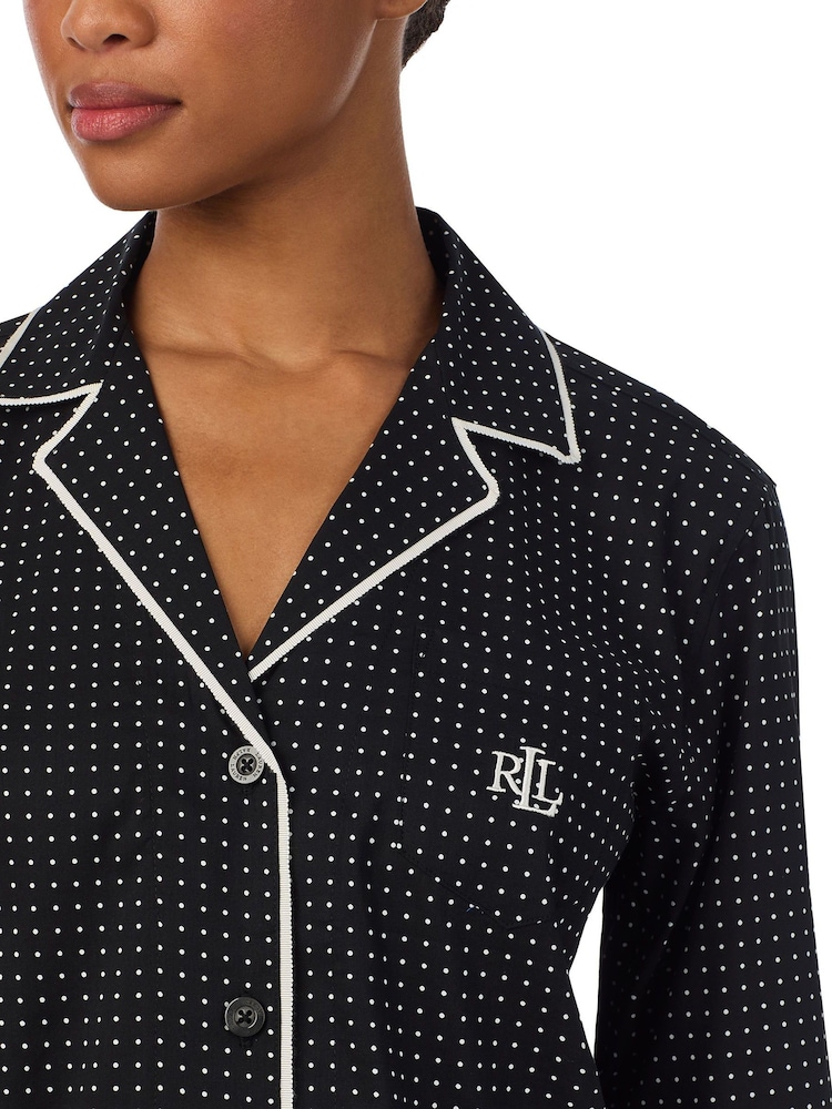Lauren Ralph Lauren Black Cotton Lawn Long Sleeve Notch Collar Pajamas Set - Image 3 of 3