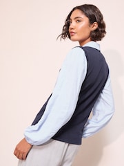 Friends Like These Navy Strpe 2 in 1 Poplin Collar Jersey Vest - Image 3 of 4
