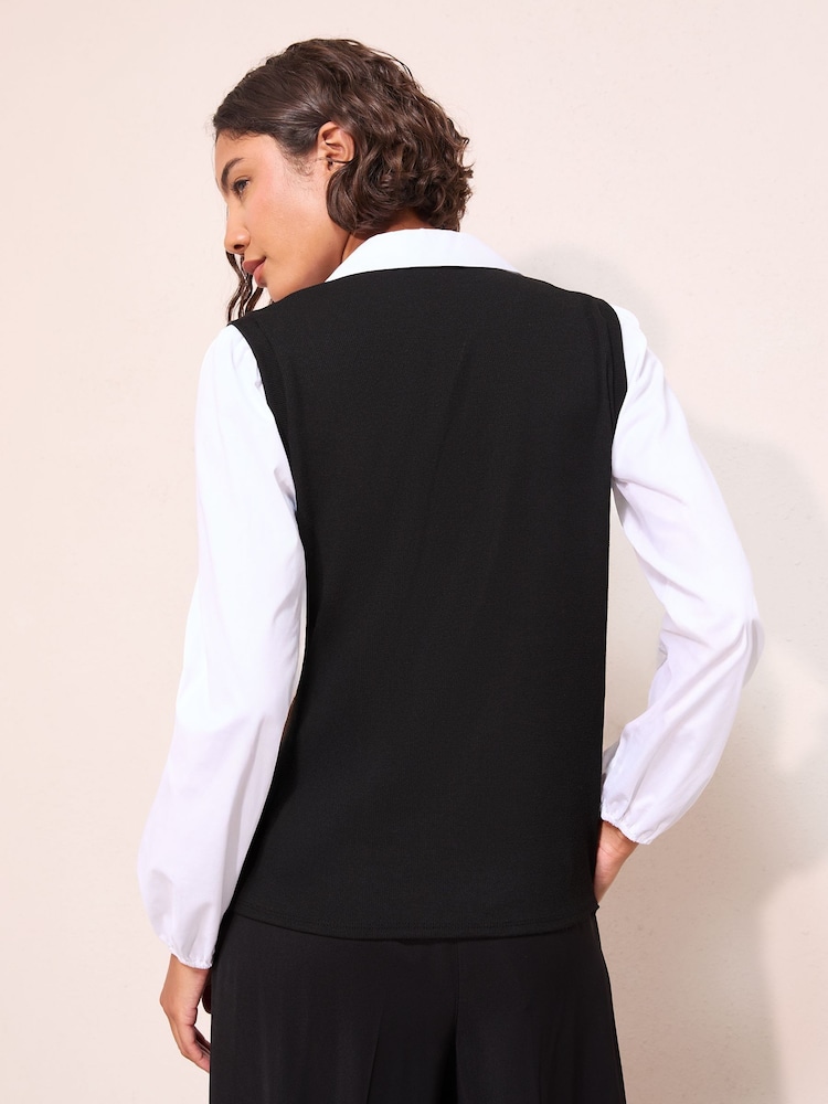 Friends Like These Black 2 in 1 Poplin Collar Jersey Vest - Image 5 of 5