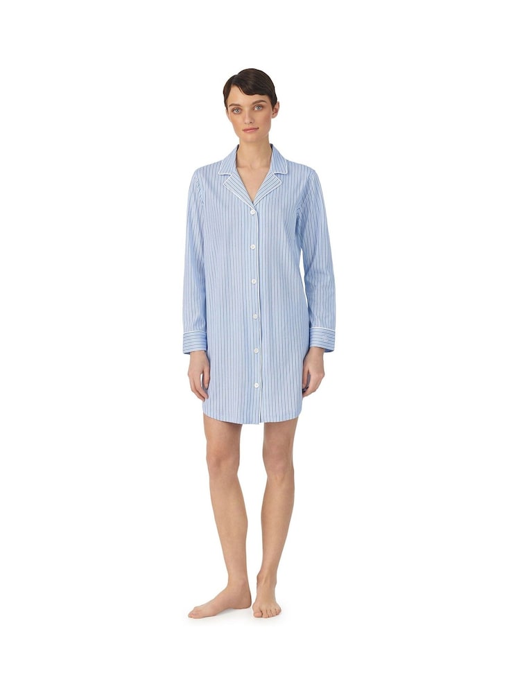 Lauren Ralph Lauren Blue Jersey Long Sleeve Notch Collar Sleepshirt - Image 1 of 3