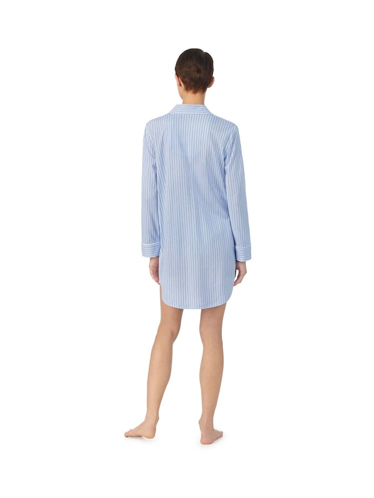 Lauren Ralph Lauren Blue Jersey Long Sleeve Notch Collar Sleepshirt - Image 2 of 3