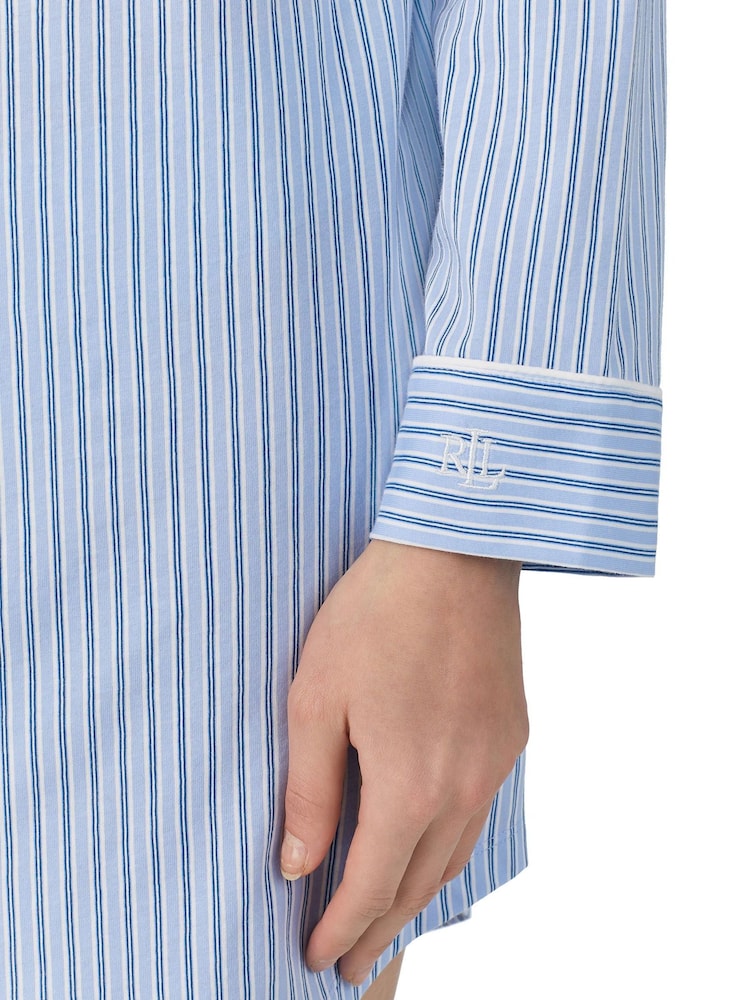 Lauren Ralph Lauren Blue Jersey Long Sleeve Notch Collar Sleepshirt - Image 3 of 3
