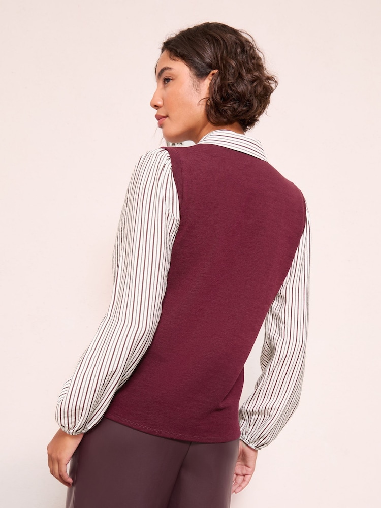 Friends Like These Red Stripe 2 in 1 Poplin Collar Jersey Vest - Image 4 of 4