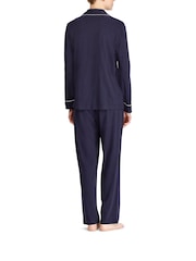 Lauren Ralph Lauren Blue Cotton Modal Long Sleeve Notch Collar Pyjamas Set - Image 2 of 3