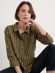 Seasalt Cornwall Brown Oak Leaf Denim Shirt - Image 1 of 5