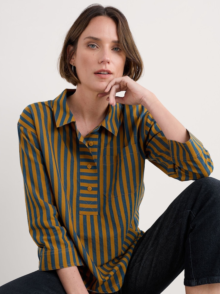 Seasalt Cornwall Brown Oak Leaf Denim Shirt - Image 1 of 5