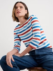 Seasalt Cornwall Blue Sailor 3/4 Sleeve Top in Cotton Jersey - Image 3 of 5