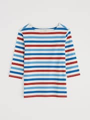 Seasalt Cornwall Blue Sailor 3/4 Sleeve Top in Cotton Jersey - Image 4 of 5