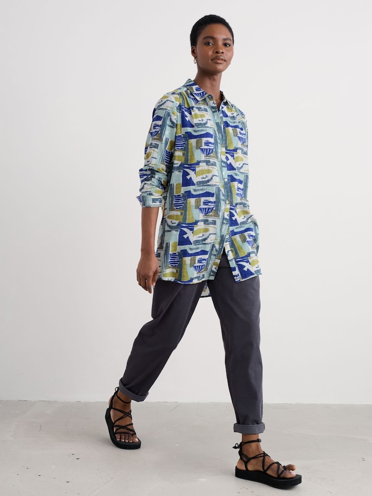 Seasalt Cornwall Green Wren Flutter Longline Shirt - Image 1 of 5