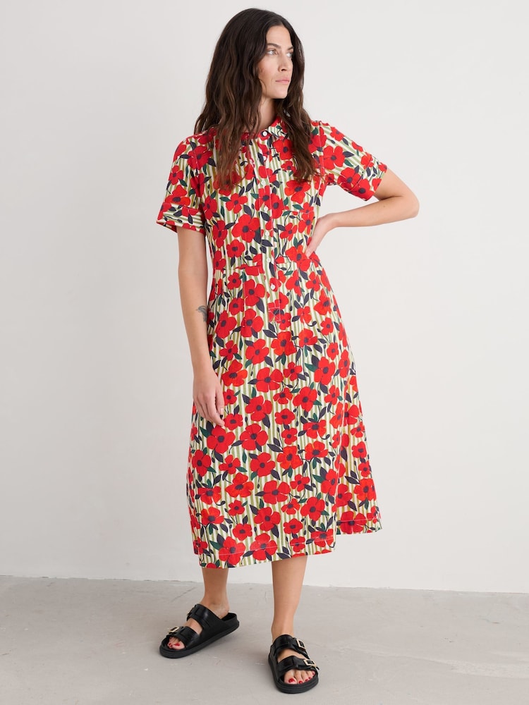 Seasalt Cornwall Red Petite Birch Glade Cotton Midi Shirt Dress - Image 1 of 5