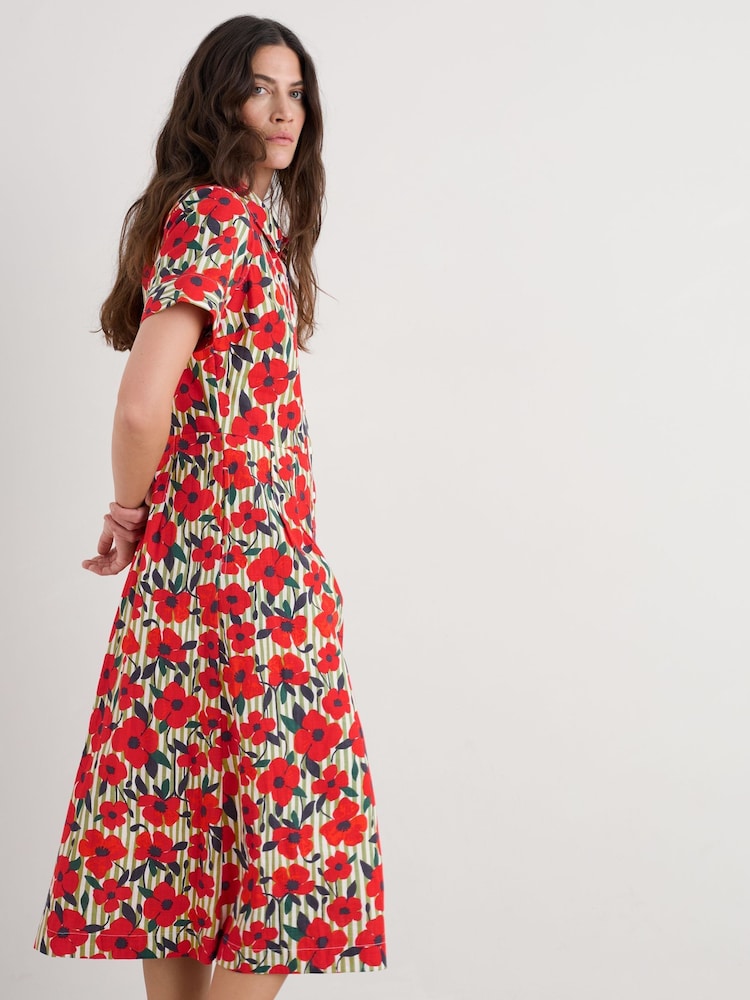 Seasalt Cornwall Red Petite Birch Glade Cotton Midi Shirt Dress - Image 2 of 5