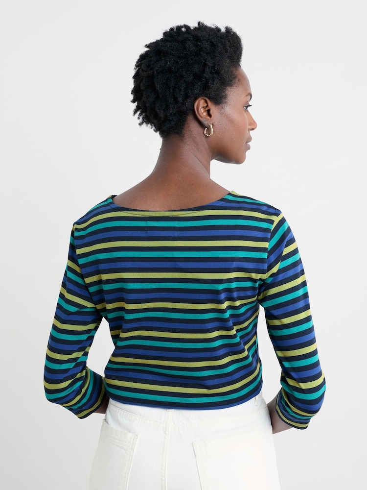 Seasalt Cornwall Blue Sailor 3/4 Sleeve Top In Cotton Jersey - Image 2 of 5