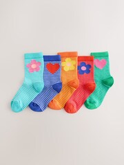 Multi Cotton Rich Flower Heart Ankle Socks 5 Pack - Image 1 of 3