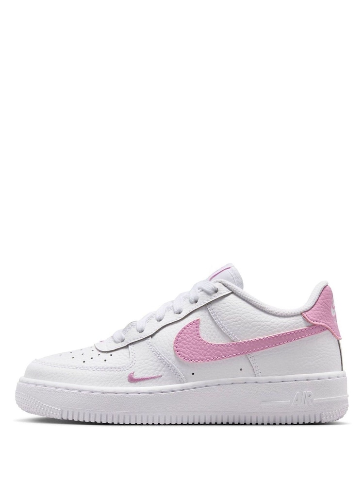 Nike White/Magenta Youth Air Force 1 Trainers - Image 2 of 10 Nike White/Magenta Youth Air Force 1 Trainers - Image 2 of 10