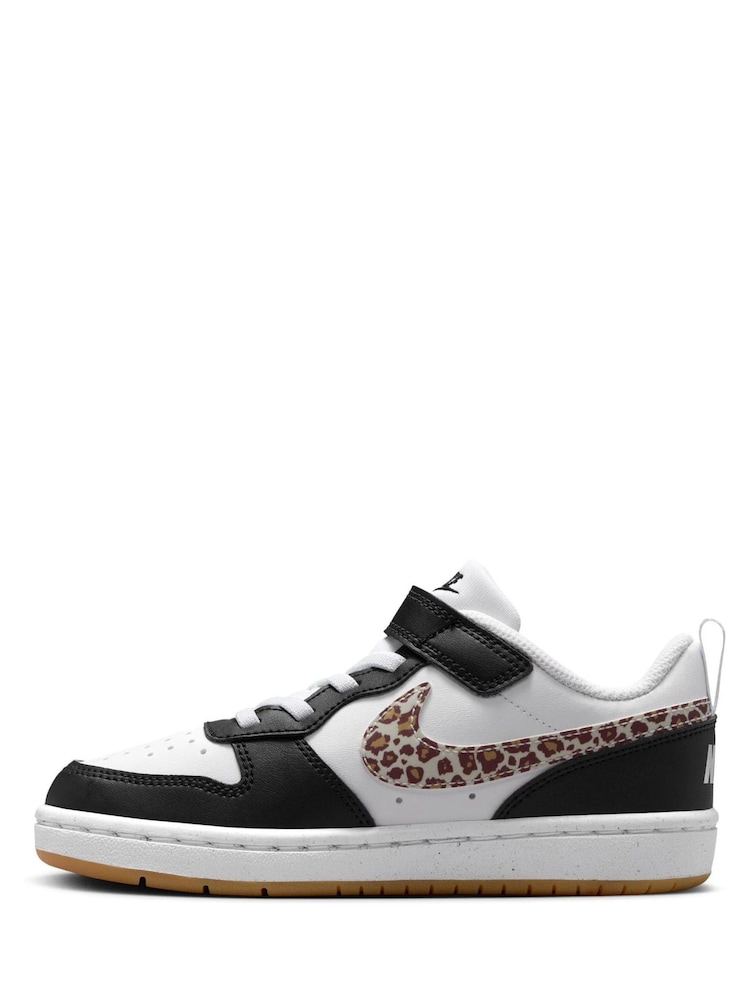 Nike Black/White Animal Junior Court Borough Low Trainers - Image 2 of 10 Nike Black/White Animal Junior Court Borough Low Trainers - Image 2 of 10