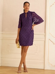 Love & Roses Purple  3D Floral Print Angel Sleeve Mini Dress - Image 1 of 4
