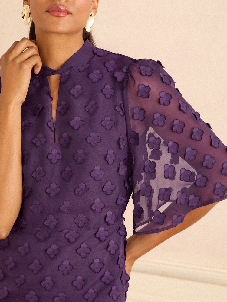 Love & Roses Purple  3D Floral Print Angel Sleeve Mini Dress - Image 2 of 4
