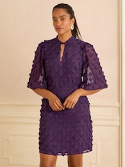 Love & Roses Purple  3D Floral Print Angel Sleeve Mini Dress - Image 3 of 4