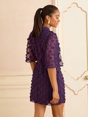 Love & Roses Purple  3D Floral Print Angel Sleeve Mini Dress - Image 4 of 4
