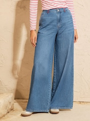 Love & Roses Mid Blue Wide Leg Pull On Jeans - Image 1 of 4