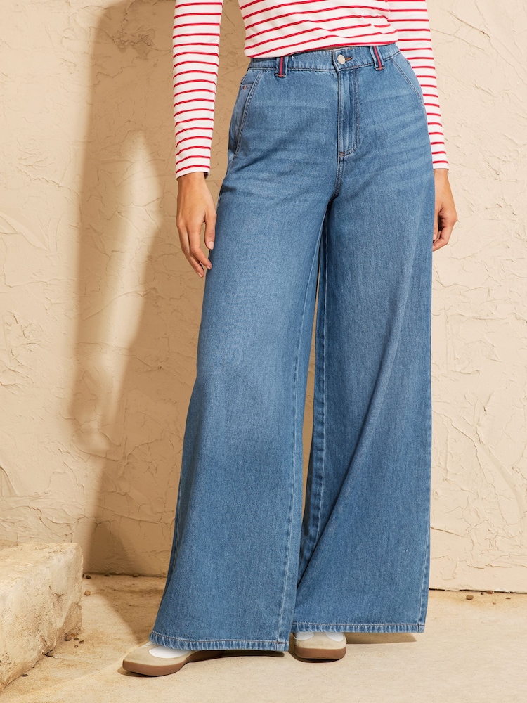 Love & Roses Mid Blue Wide Leg Pull On Jeans - Image 1 of 4