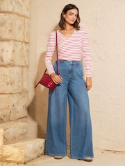 Love & Roses Mid Blue Wide Leg Pull On Jeans - Image 2 of 4