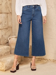 Love & Roses Mid Blue Crop Wide Plait Detail Jeans - Image 1 of 5