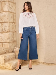 Love & Roses Mid Blue Crop Wide Plait Detail Jeans - Image 3 of 5