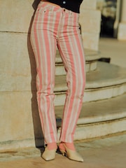 Joules Pink Stripe Straight Fit Mid Rise Jeans - Image 1 of 10