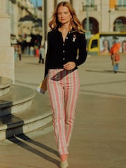 Joules Pink Stripe Straight Fit Mid Rise Jeans - Image 2 of 10