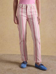 Joules Pink Stripe Straight Fit Mid Rise Jeans - Image 4 of 10