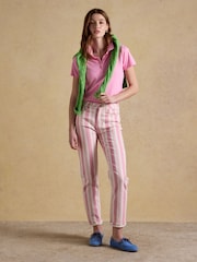 Joules Pink Stripe Straight Fit Mid Rise Jeans - Image 6 of 10