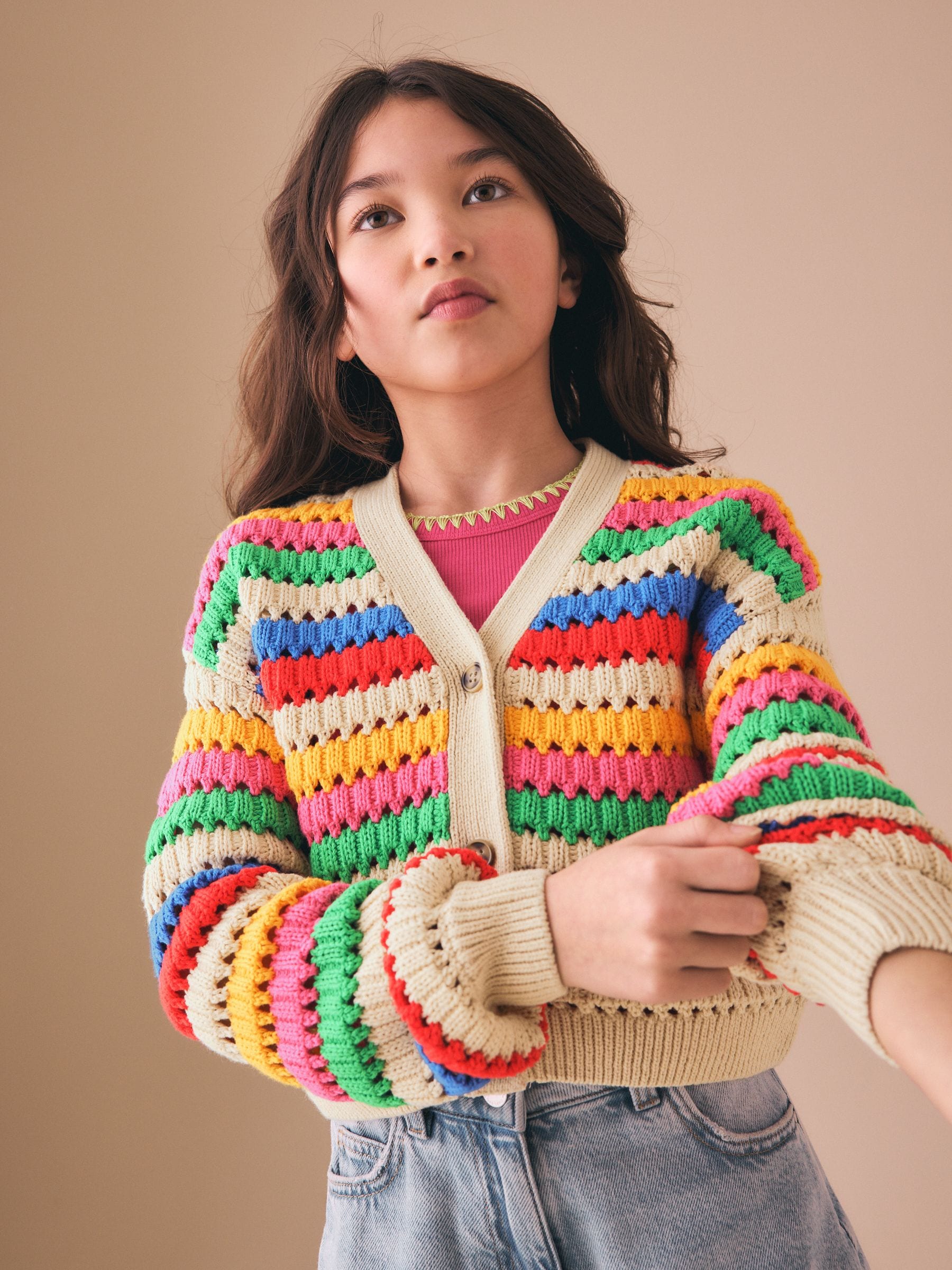 Buy Rainbow V-Neck Stitch Cardigan (3-16yrs) from Next Australia