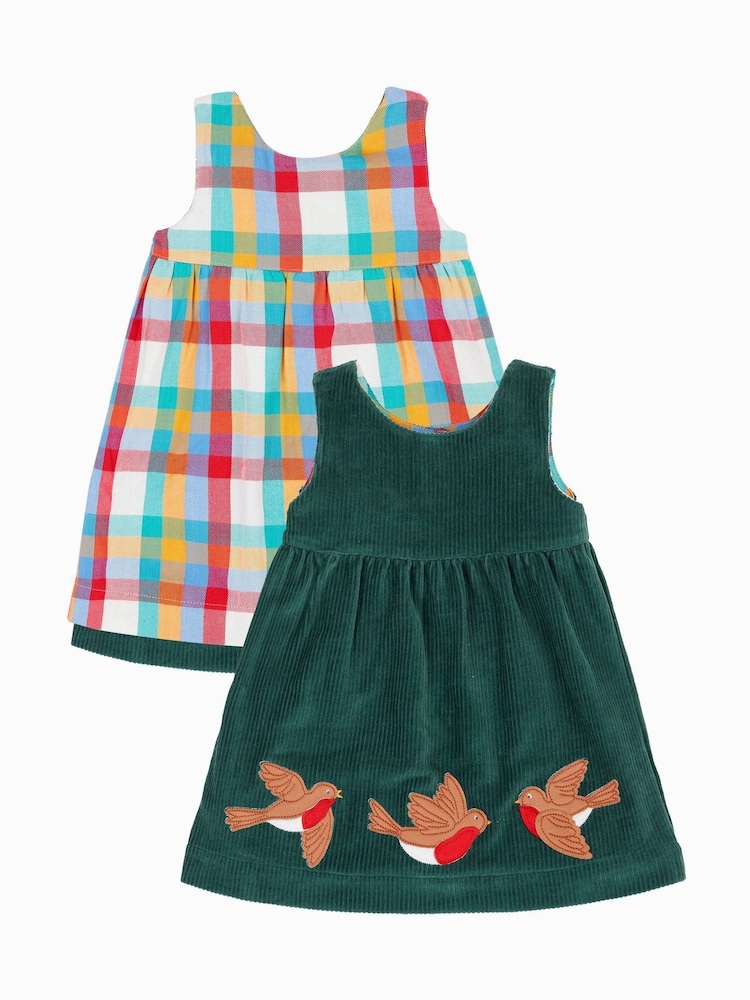 Frugi Blue Christmas Reversible Dress - Image 1 of 7 Frugi Blue Christmas Reversible Dress - Image 1 of 7