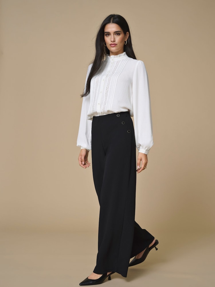 JDY Black Button Detail Wide Leg Trousers - Image 1 of 8 JDY Black Button Detail Wide Leg Trousers - Image 1 of 8