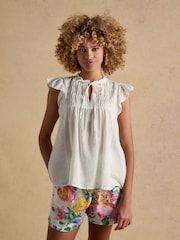 Weiß - Joules Nolan Sleeveless Tie Neck Blouse - Bild 1 von 6