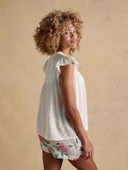 Weiß - Joules Nolan Sleeveless Tie Neck Blouse - Bild 2 von 6