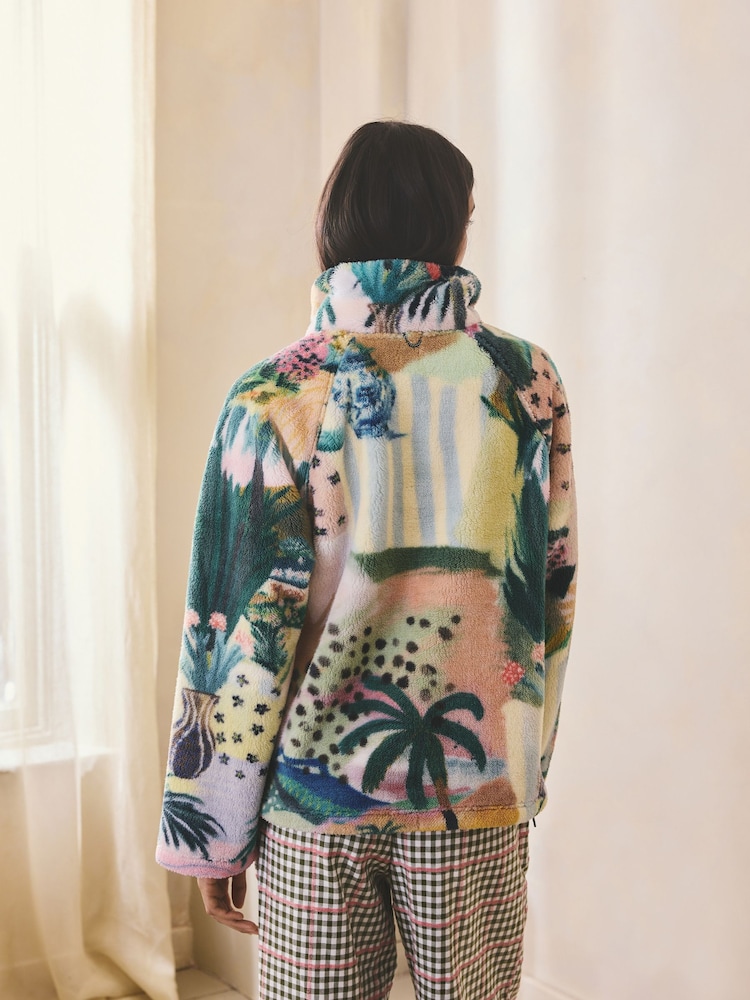 Orange Tropical Scene Printed Borg Fleece Top - Image 2 of 7 Orange Tropical Scene Printed Borg Fleece Top - Image 2 of 7