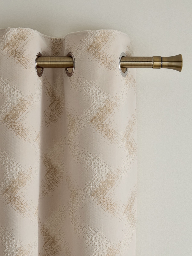 Light Natural Collection Luxe Heavyweight Velvet Chevron Eyelet Lined Curtains - Image 1 of 5