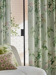Sage Green In Bloom Floral Eyelet Lined Curtains - Image 3 of 5