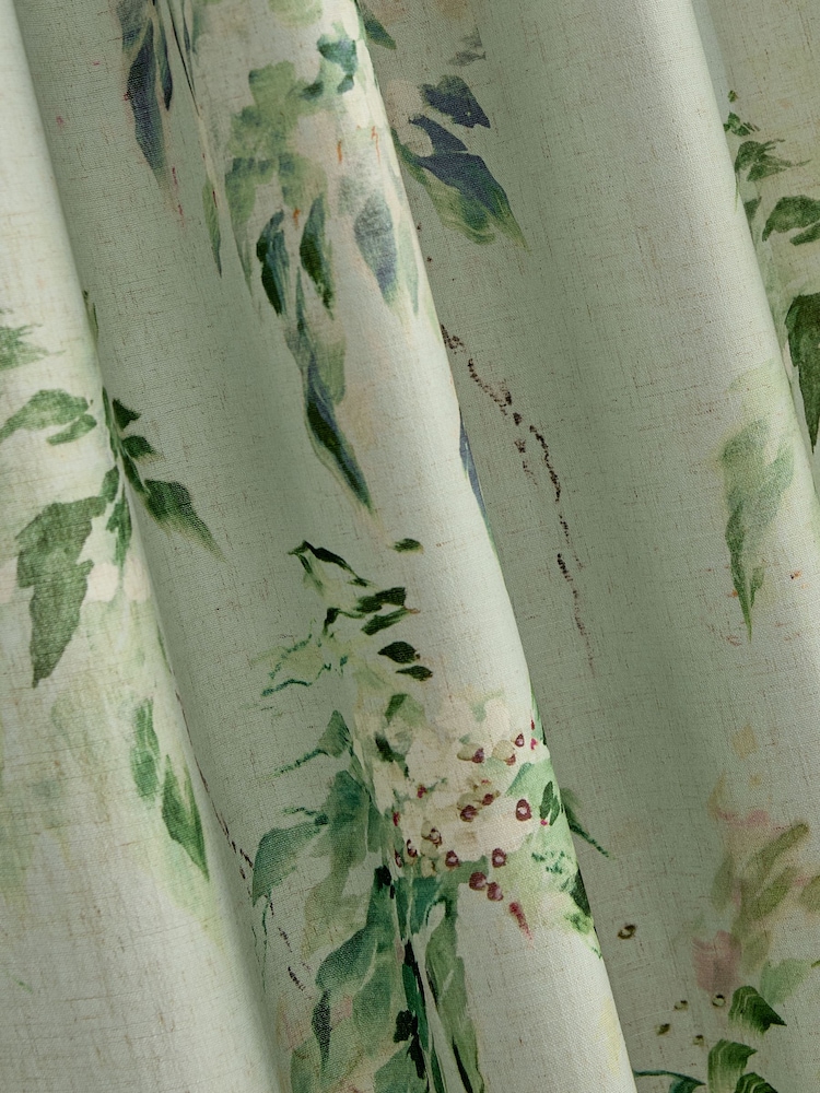 Sage Green In Bloom Floral Eyelet Lined Curtains - Image 5 of 5