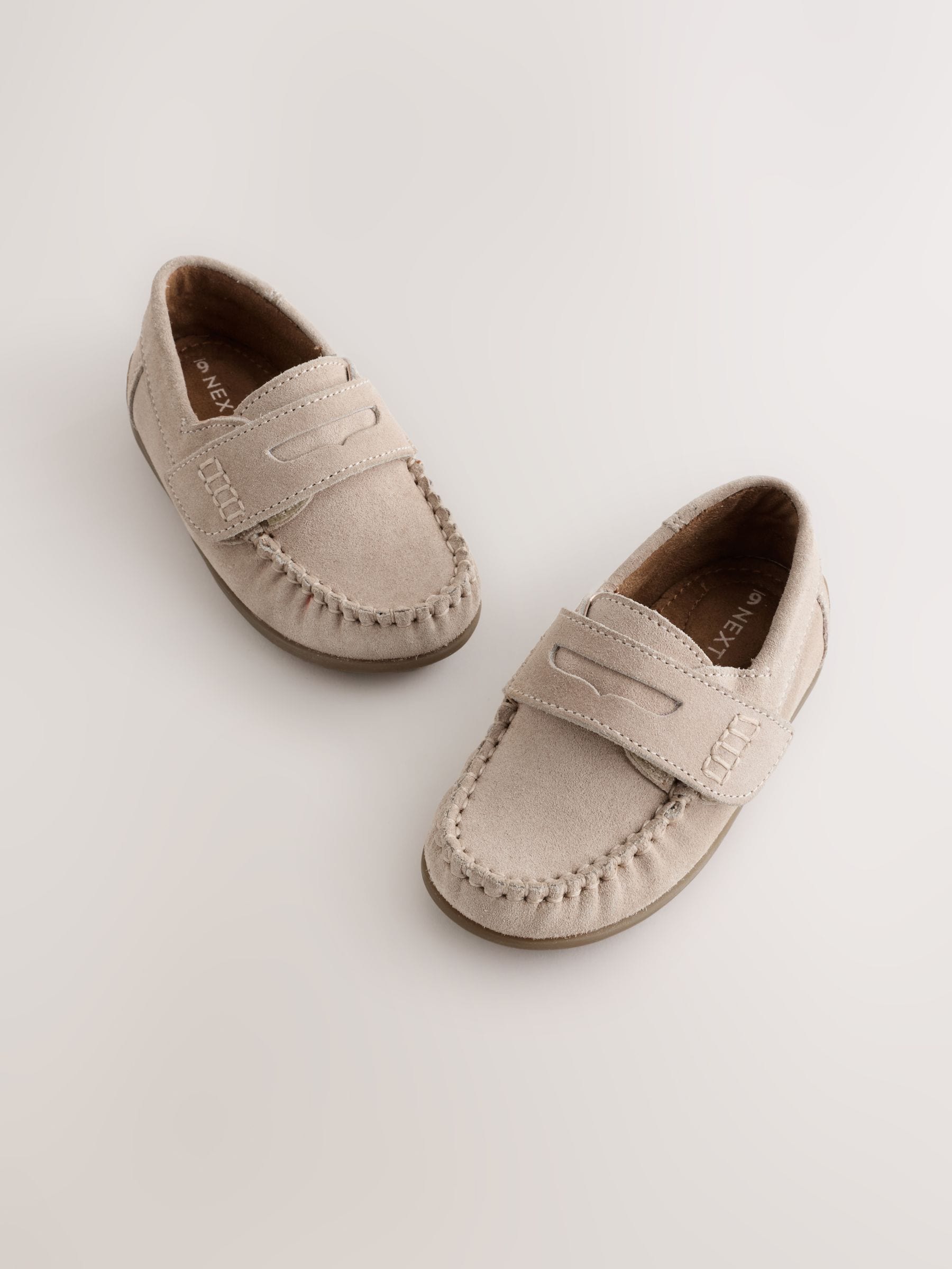 Buy Neutral Standard Fit (F) Touch Fastening Leather Penny Loafers