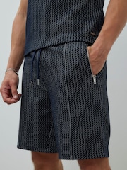 River Island Blue Slim Jacquard Shorts - Image 4 of 4