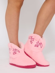 Loungeable Pink Borg Cowboy Bootie Slippers - Image 3 of 5