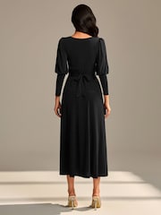Jolie Moi Black Long Puff Sleeved Jersey Midaxi Dress - Image 2 of 6