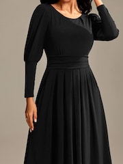 Jolie Moi Black Long Puff Sleeved Jersey Midaxi Dress - Image 3 of 6